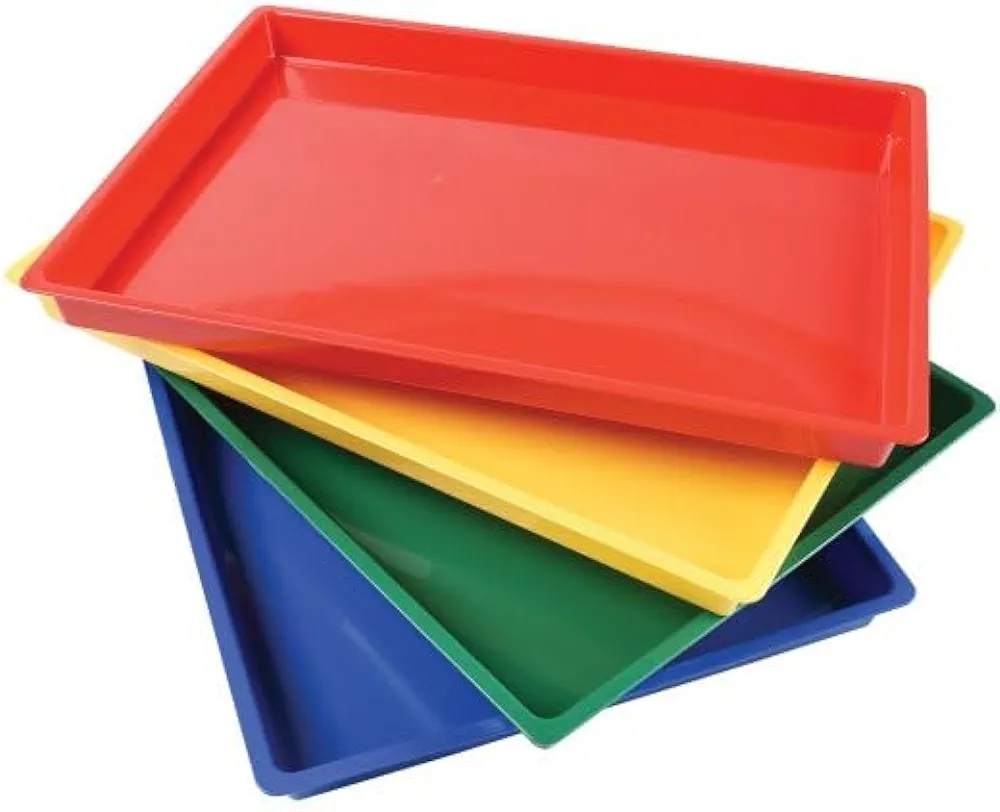 Constructive Playthings Messy Trays, 40% Thicker Plastic Construction, Paint, Water & Sand Toys Contain Arts & Crafts Messes, Classroom Supplies, Creative Play, Set of 4 Trays, 3 Years and Older