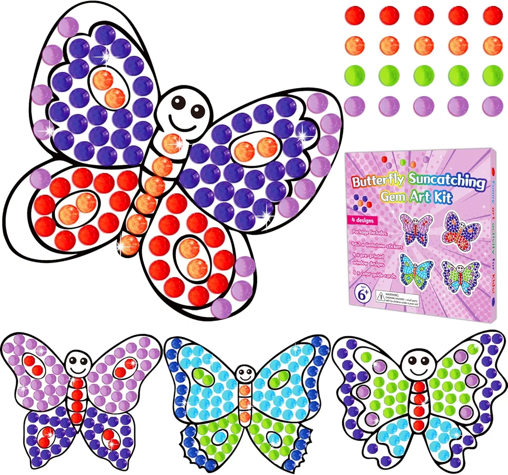 Summer Butterfly Arts and Crafts, Art Crafts Suncatcher Kits for Children Teenagers Kids at 6-8, DIY Diamond Painting Kits for Girls at 4 5 10 12