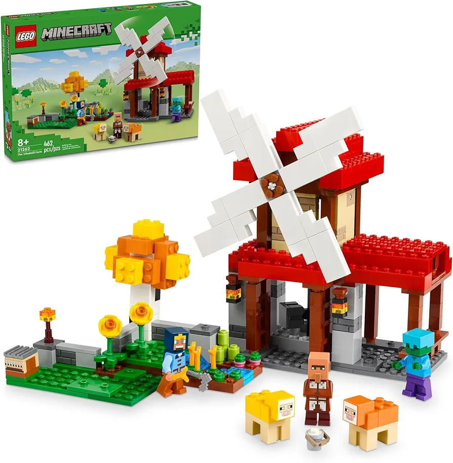 LEGO Minecraft The Windmill Farm Video Game Toy, Farm Building Set with Minecraft Minifigures and Equipment, Zombie Themed Birthday Gift for Kids, Minecraft Toy for Boys and Girls Ages 8 and Up, 21262