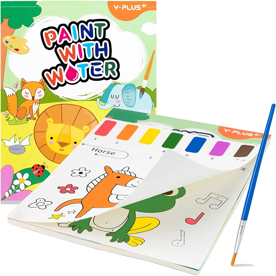 YPLUS Paint with Water Books for Toddlers, Watercolor Painting Paper for Kids Ages 1-3, 2-4, Art Craft Gift for Drawing with Brush, Animals