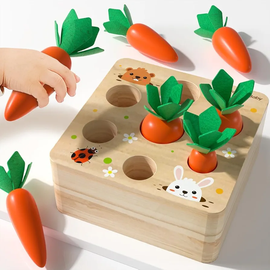 Montessori Toys for Babiespreschool learning Months, Splicing Building Blocks, Educational Carrot Vegetable Harvest Toy for Toddlers, Size Shape Sorting Matching Puzzle