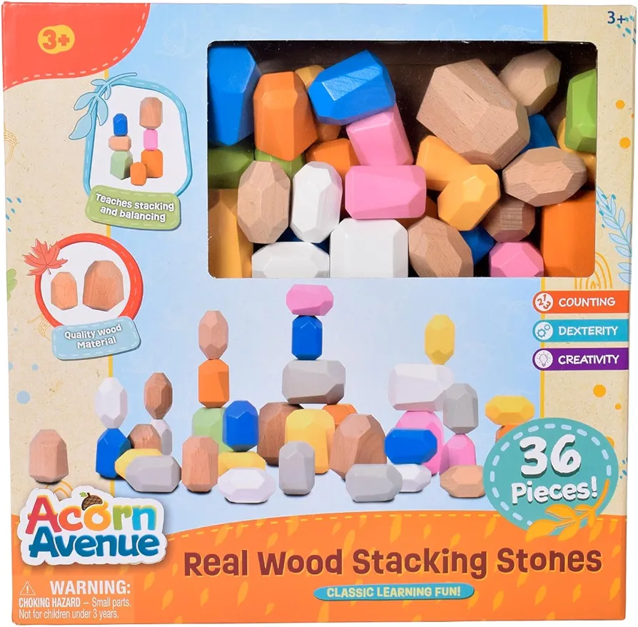 36 PCS Wooden Bright Earth Color Sorting Stacking Rocks Stones,Sensory Toddler Toys Learning Montessori Toys, Building Blocks Game for Kids 3+, Boy and Girl Birthday Gifts for Kids