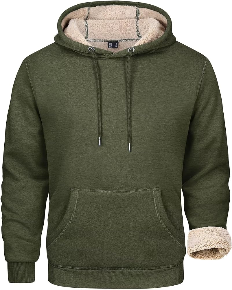 MAGCOMSEN Men's Heavy Hoodie Sherpa Fleece Lined Pullover Thick Winter Hooded Sweatshirt