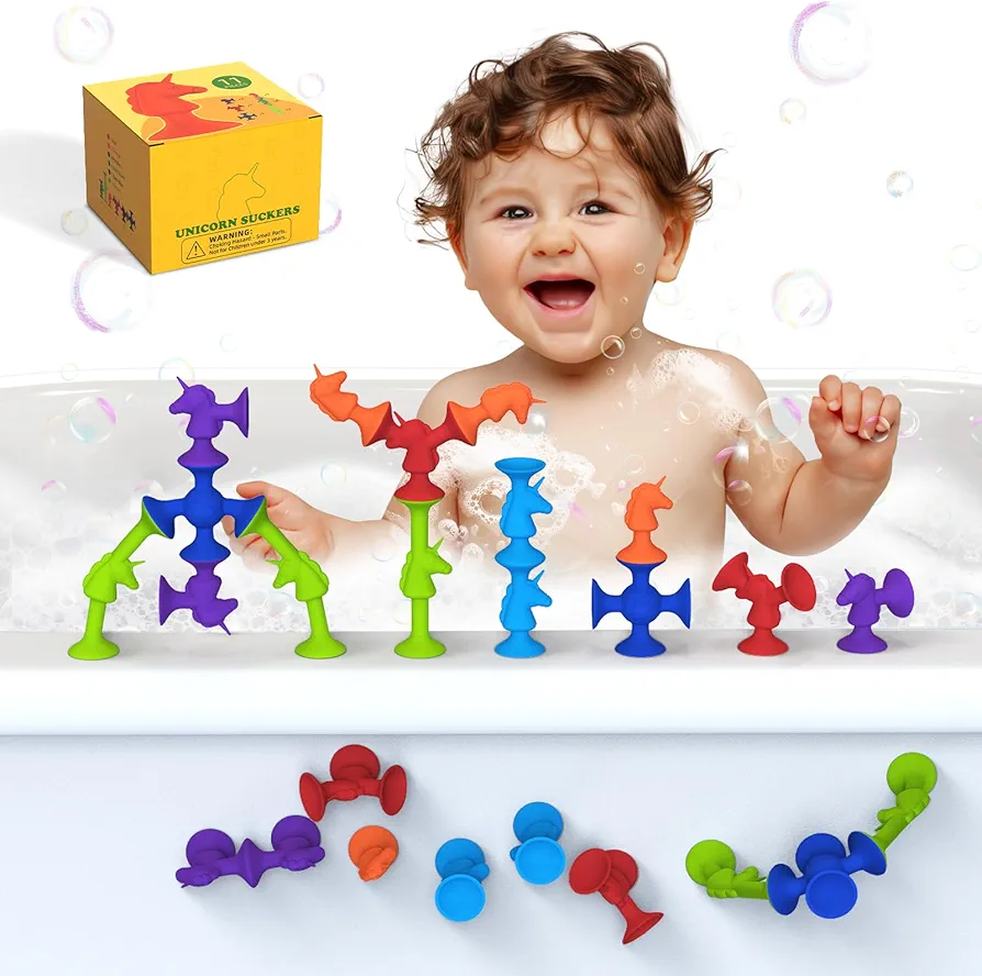 Suction Bath Toys for Kids Ages 3-8, Built to Last Solid Silicone Suction Cup Sensory Toys for Kids Ages 3-5, Montesorri Hands-on Learning Toys