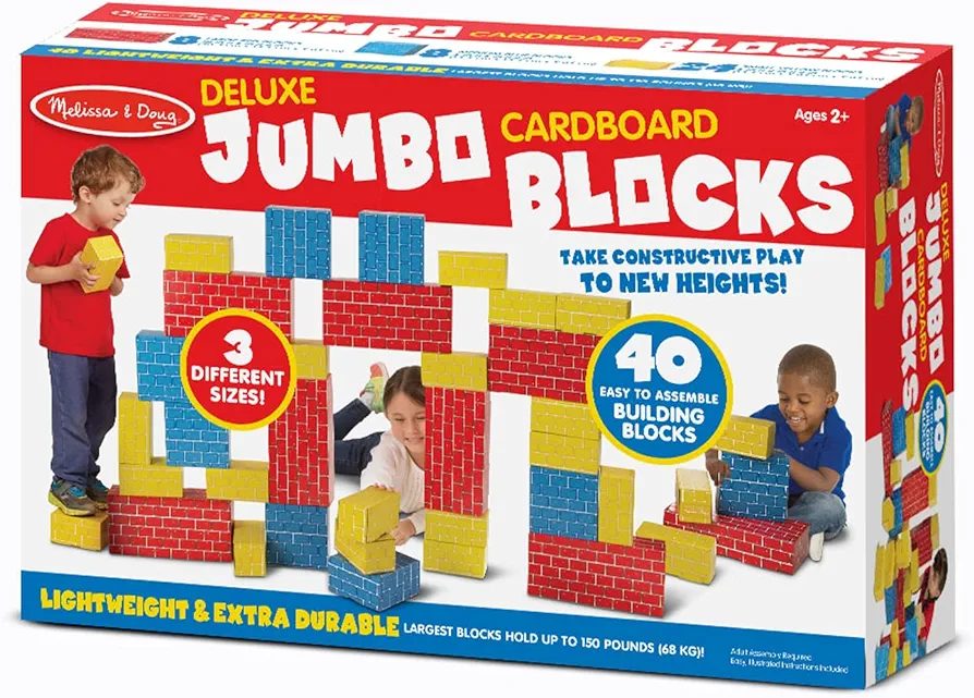 Melissa & Doug Jumbo Extra-Thick Cardboard Building Blocks - 40 Blocks in 3 Sizes