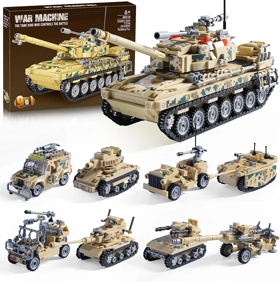 Military Tank Building Blocks Toys Set (1176 Pieces), Create A Large Army Tank or 8 Sets of Military Models, Great for Boys Kids Age 6+ Year Old