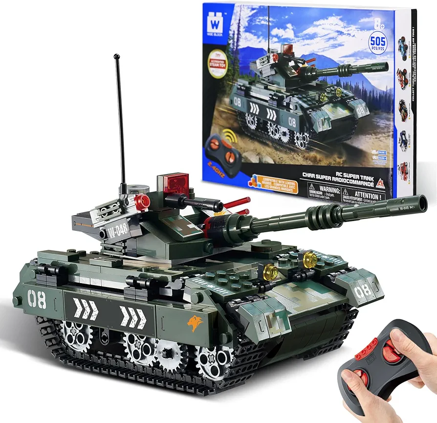 Wise Blocks 505 Pcs Building Blocks Remote Control Car, Building Toys for Boys Age 8-12, STEM Toys Construction Sets, RC Cars Boy Toys Birthday Gifts for Kids Age 8+, RC Military Tank