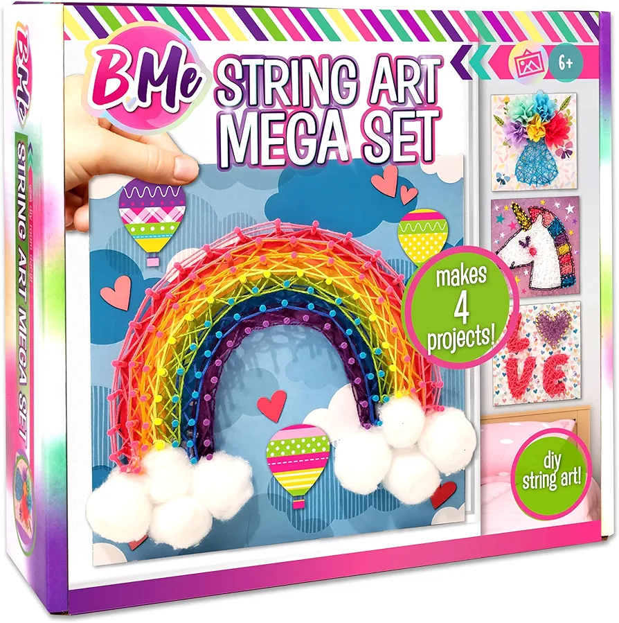 Creative Kids String Art Kit for Kids Age 6+ | 4 Fun Projects in 1 String Art Craft Kit Flower, Heart, Rainbow & Unicorn | String Art Kids Birthday Gifts for Girls & Boys