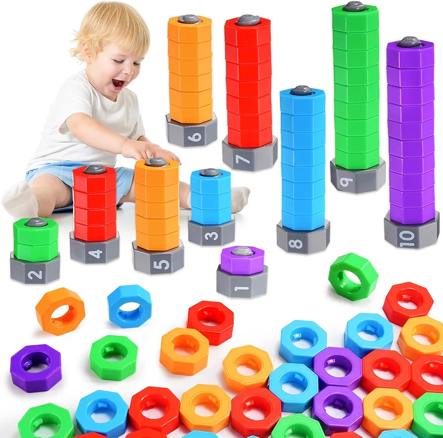 Montessori Toys for 1 2 3 4 5 Year Old Boys Girls, 2 In 1 Counting Toys & Spinning Stacking Toys for Toddlers 1-3 Educational Learning Toys Christmas Birthday Gifts for Kids Age 1-5 Autism Sensory Toy