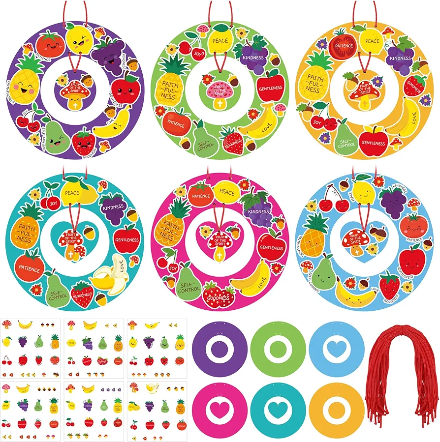 24 Set Fruit of The Spirit Wreath Craft Kit for Kids Christian Religious DIY Wreath Craft Kit Make Your Own Fruit of The Spirit Ornament Sunday School Classroom Arts Activities Decor Supplies