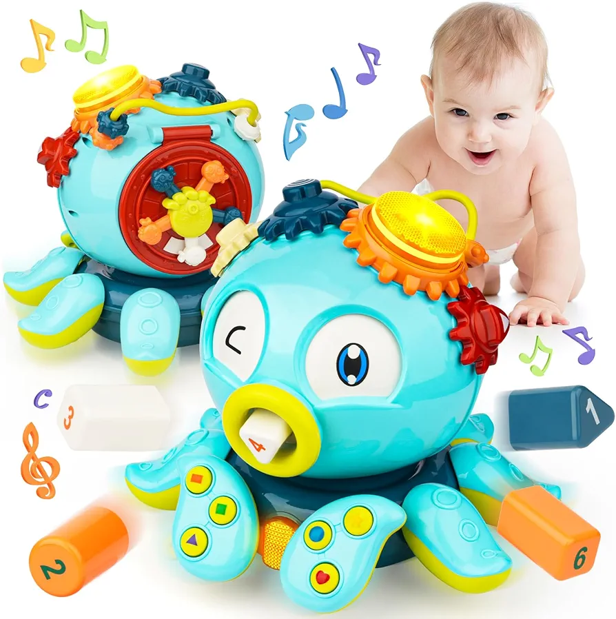 Crawling Octopus Toy, Infant Tummy Time Baby Toys 18 Months+, Fun Interactive Walking Moving Sensory Induction Toy with Light Up & Music, Christma Birthday Gifts for Toddler Kids 1-2 3 4 5 6 Years