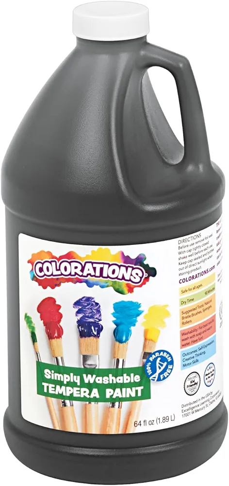 Colorations® 1/2 Gallon Black Simply Washable Tempera Paint, Paint, Tempera Paint, Washable Paint, Kids Paint, Vibrant Paint Colors, Paint for Children, Art Supplies, Painting