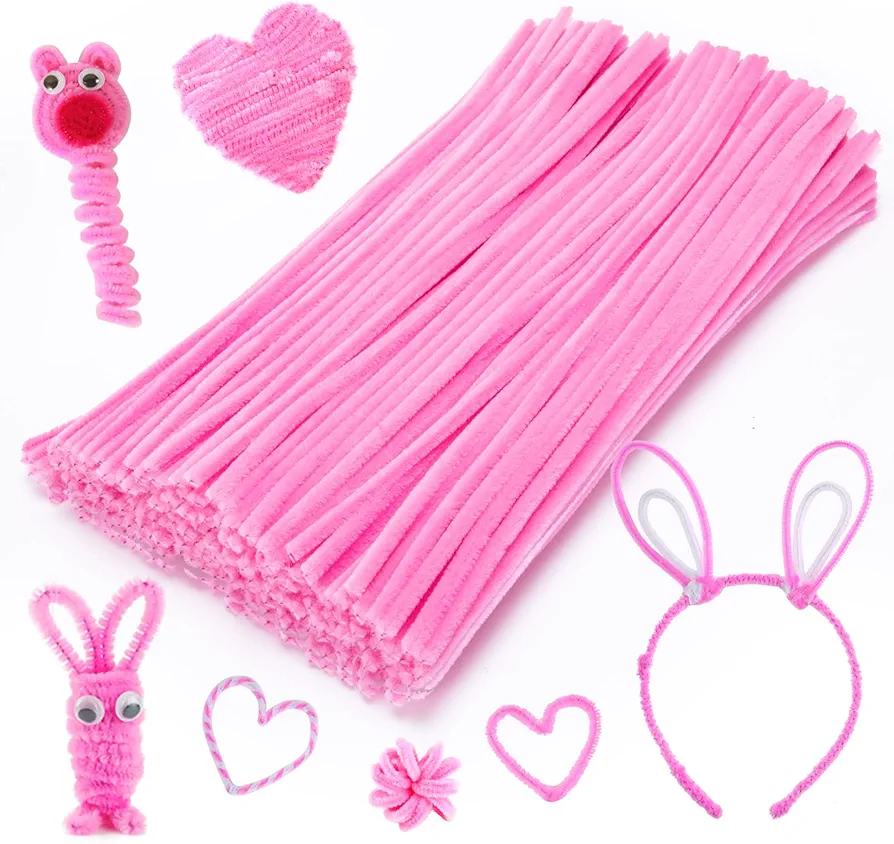 Caydo 200 Pieces Pink Pipe Cleaners Craft Chenille Stems for Valentine's Day Gift, DIY Art Creative Crafts Projects Decoration(6 mm x 12 Inch)