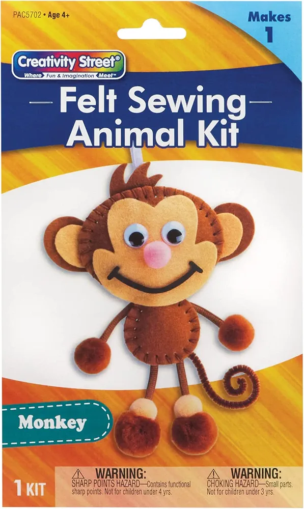 Creativity Street Felt Sewing Animal Kit, Monkey, 6.5" x 10.5" x 1", 1 Kit