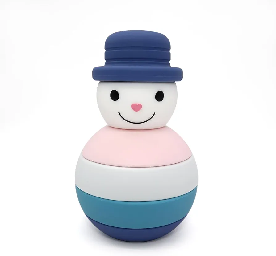 Snowman Silicone Stacking Toys, Snowman Shape Stacking Block Soft Toys for Baby, 6 PCS Building Block Toys, Educational Montessori Gift for Boys and Girls, Christmas Toys for Babies. (Blue)