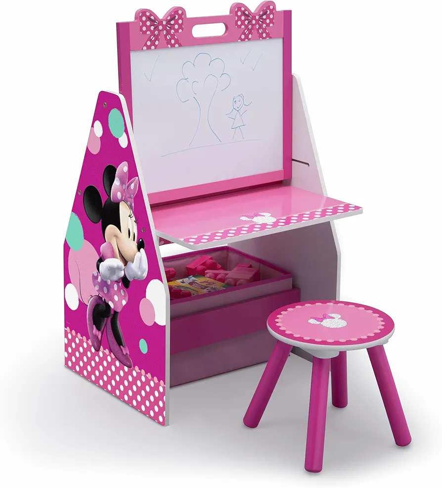 Delta Children Kids Easel and Play Station – Ideal for Arts & Crafts, Drawing, Homeschooling and More - Greenguard Gold Certified, Disney Minnie Mouse