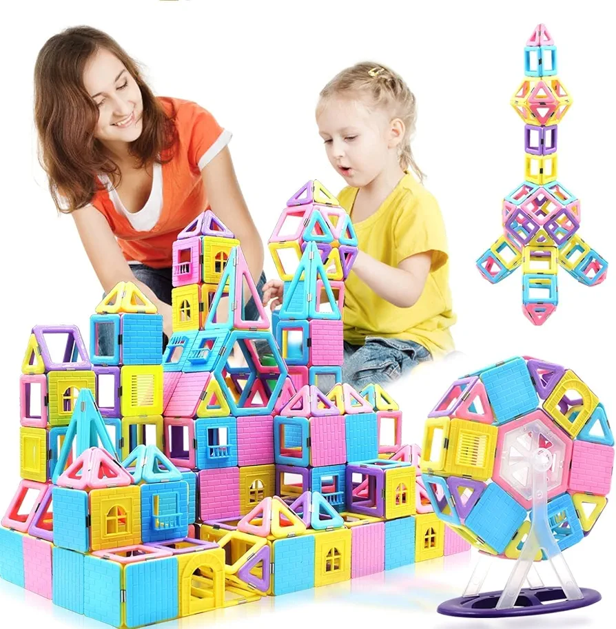 124PCS Magnetic Blocks Toys for 3 4 5 6 7+ Year Old Boys Girls Macaron Castle Magnetic Tiles Building Blocks Set for Toddlers STEM Creativity/Educational Toys for Kids Age 3-6 Christmas Birthday Gifts