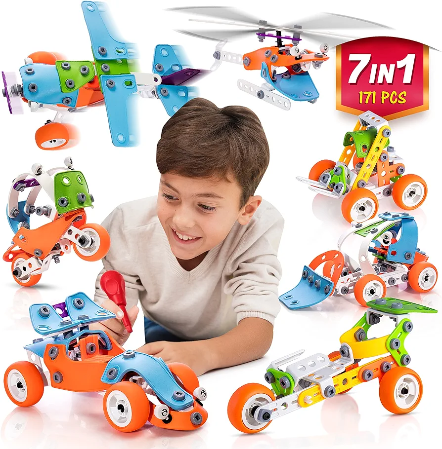 STEM Building Toy for 7-12 Years Old Boys 7-in-1 Models Kids Love to Build and Play 171Pcs Construction Set with Engineering Activity Kit Educational Toys for kids 5-7 Best Birhday Gift Toy for Kid