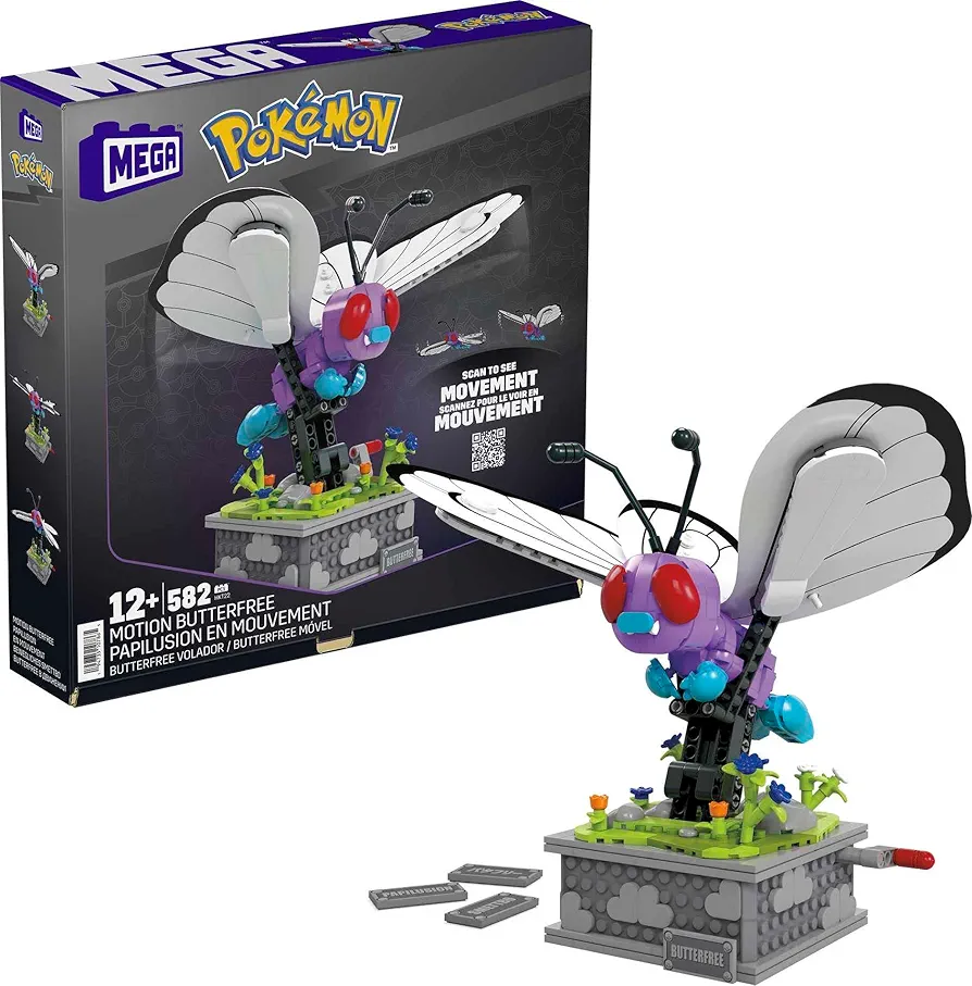 MEGA Pokémon Building Toys Set, Motion Butterfree with 605 Pieces, 7 Inches Tall, Moving Wings, Kids or Adult Collectible