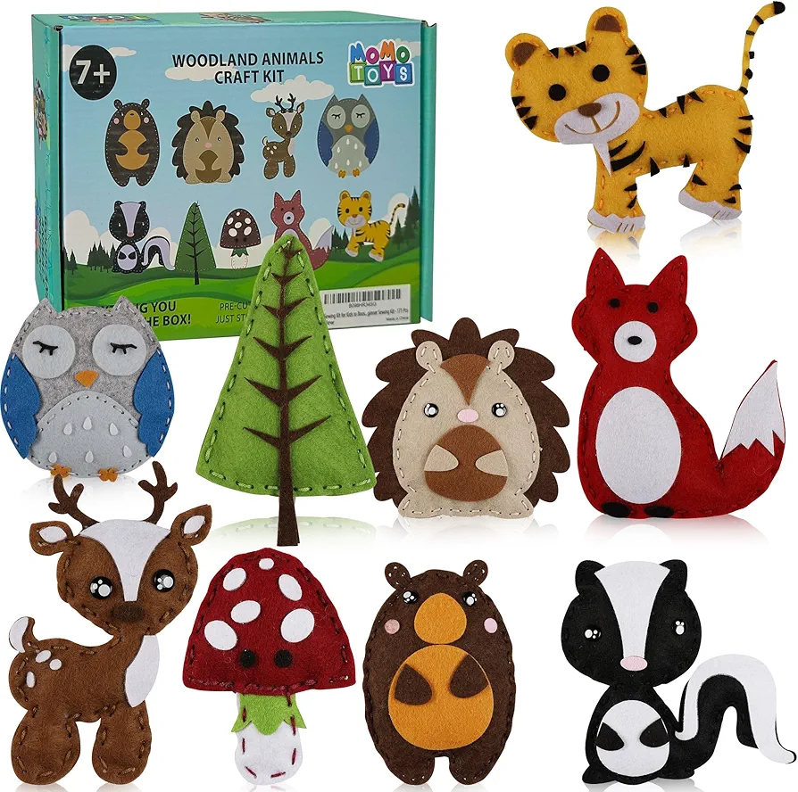 MOMOTOYS Woodland Animals Sewing Kit for Kids Ages 8-12 - Arts and Crafts for Young Creatives, Beginner Friendly Craft Kit Sewing, Perfect Family Fun DIY Craft Kit