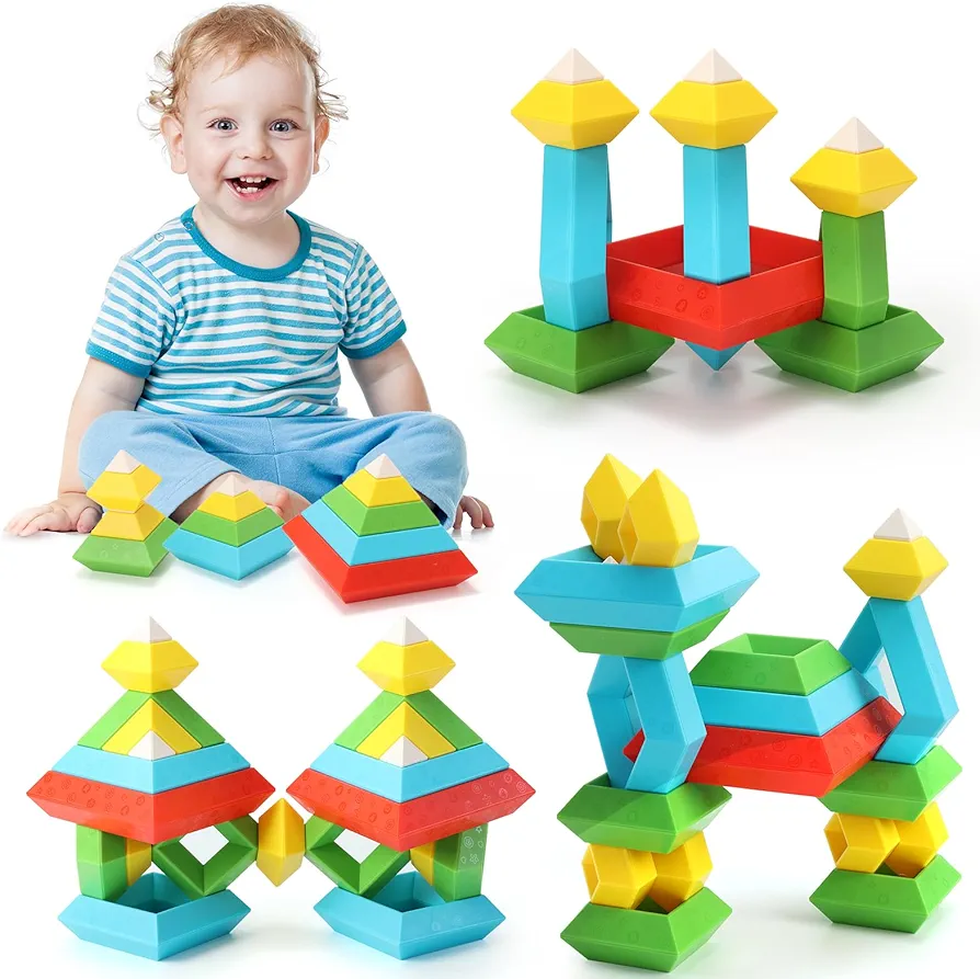 MOONTOY Stacking Toys for Toddlers 1-3, 30Pcs Montessori Stacking Toys, Learning Building Blocks for Toddlers 1-3, STEM Educational Toy, for Toddler 1-5 Year Old Boys Girls Christmas Birthday Gift