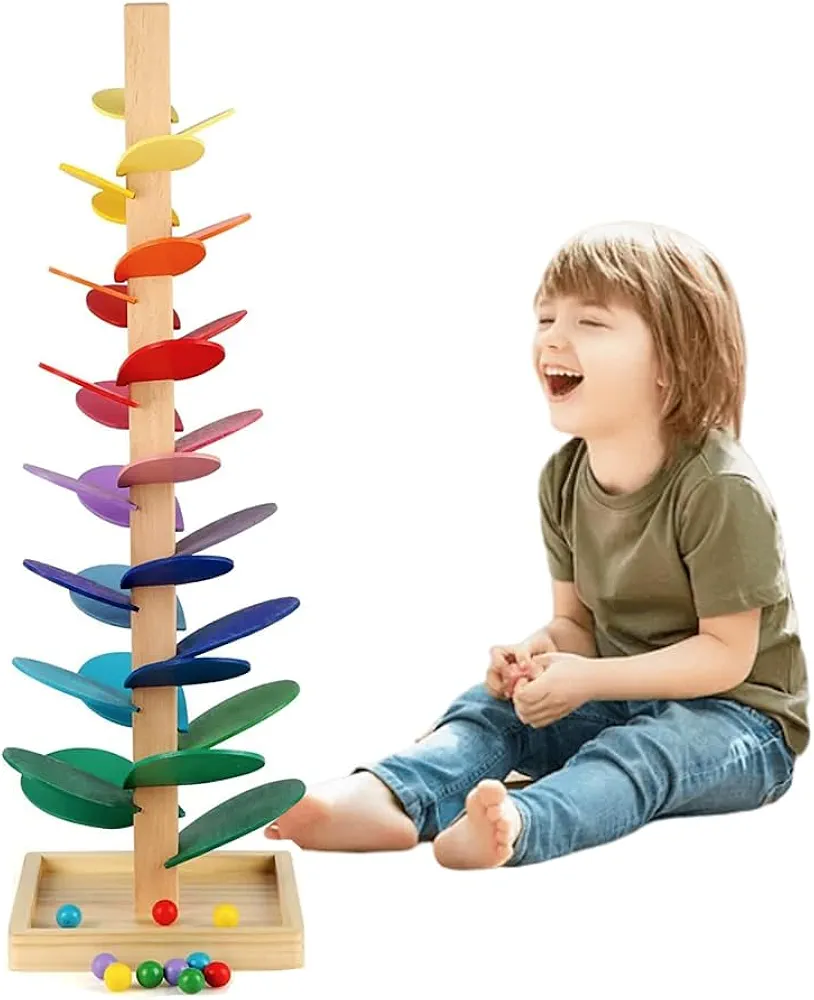 Rainbow Musical Tree Building Blocks Toy Ball Drop Toy for Kids,Wooden Marble Music Tree Educational Montessori Toy Boy & Girl Gifts