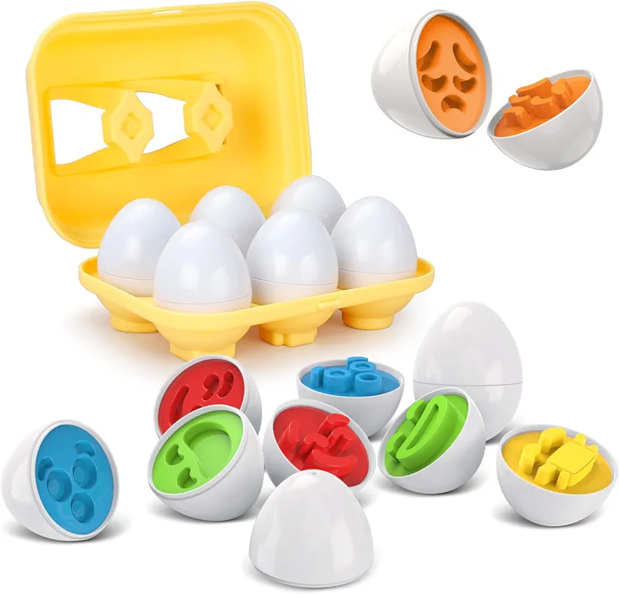 Toddlers Egg Toy Matching Eggs Learning Toys Sensory Toys Color Shape Expression Sorting Stacking Toy Montessori for Kids Boys Girls for Easter Baskets for 1 2 3 Years Old