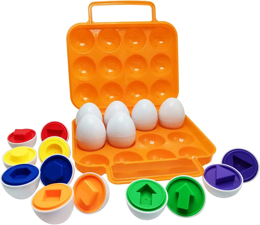 12pcs Color and Shape Matching Egg Set Montessori Toddler Education Classification Toys for Fine Motor Skills of The Fingers Muscles, Preschool Children Smart Puzzles Easter Gifts (Orange)