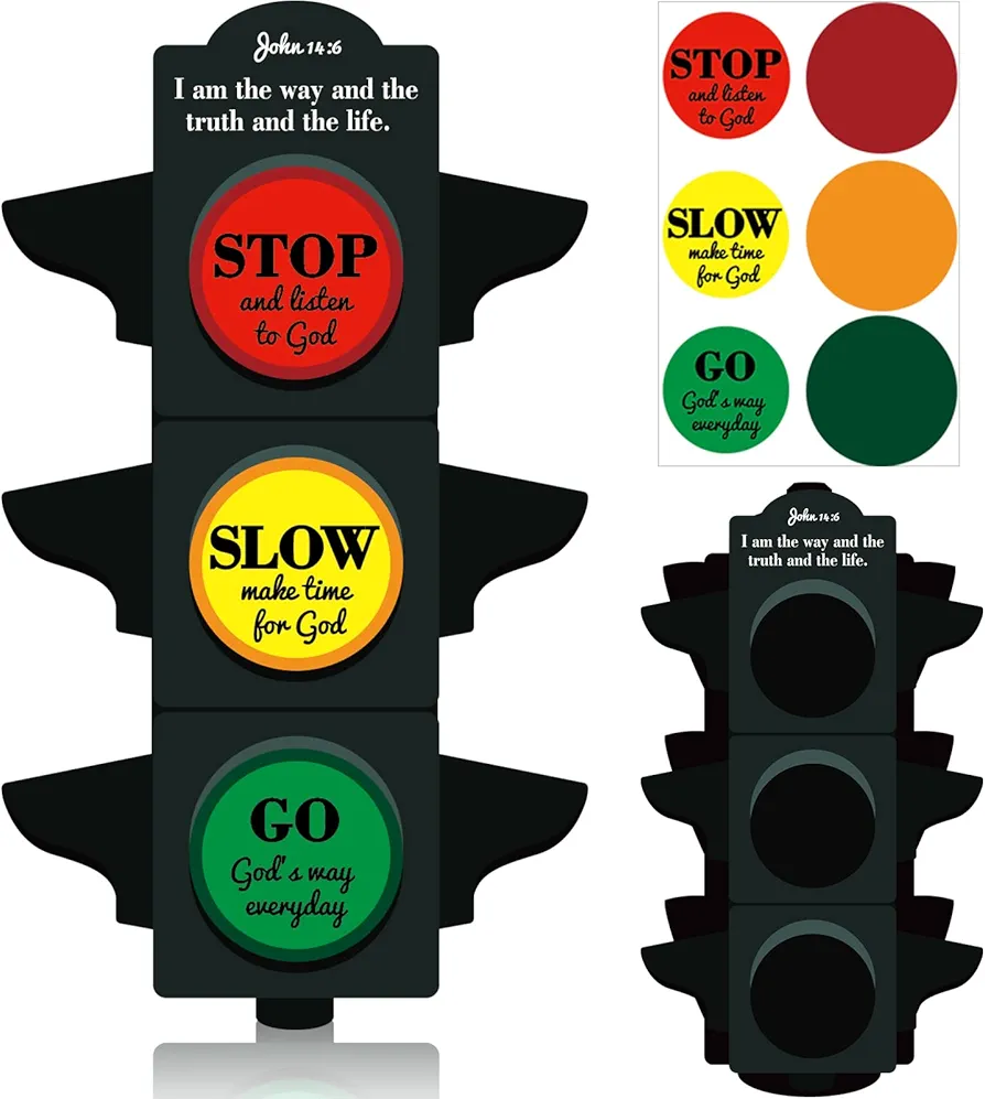 Eaasty 30 Pcs Christian Crafts Sunday School Crafts Religious Crafts for Kids Inspirational Traffic Light Craft Kit Bible Crafts for Children Bulk John 14: 6 Crafts Religious Party Classroom Favor