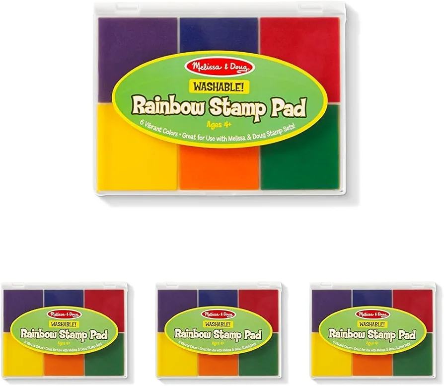 Melissa & Doug Rainbow Stamp Pad for Rubber Stamps, Arts and Crafts Supplies for Kids Ages 4+, 6 Washable Inks (Pack of 4)