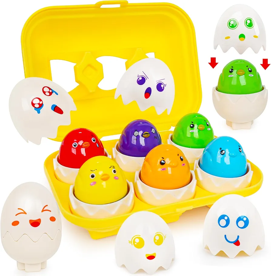 Eggs Toys for Toddlers 1-3,Montessori Early Eduaction Learning Color Shape Sorting Fine Motor Skills Matching Egg Puzzle Games Easter Birthday Gift for Babies Boys Girls Ages 3+