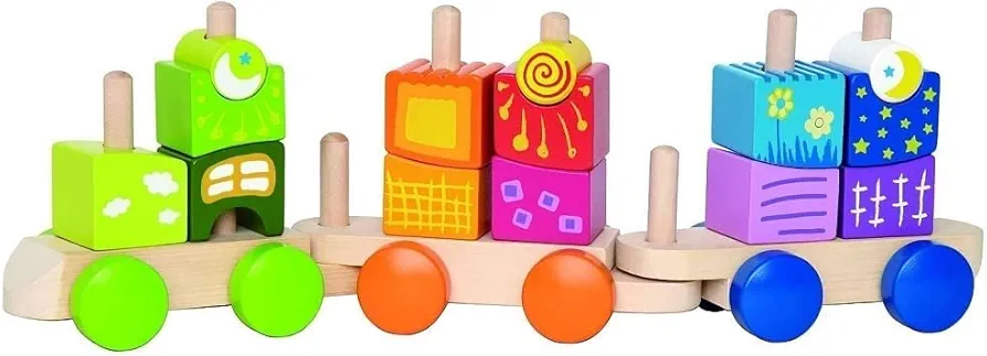 Hape Fantasia Building Blocks Toddler Push and Pull Train Set L: 15.9, W: 3.2, H: 4.7 inch