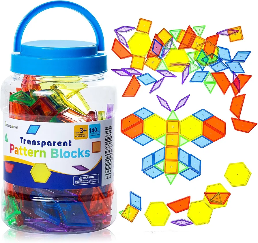 140 Pcs Translucent Pattern Blocks - Educational Light Table Manipulatives and Accessories - Fun and Engaging Geometric Shapes