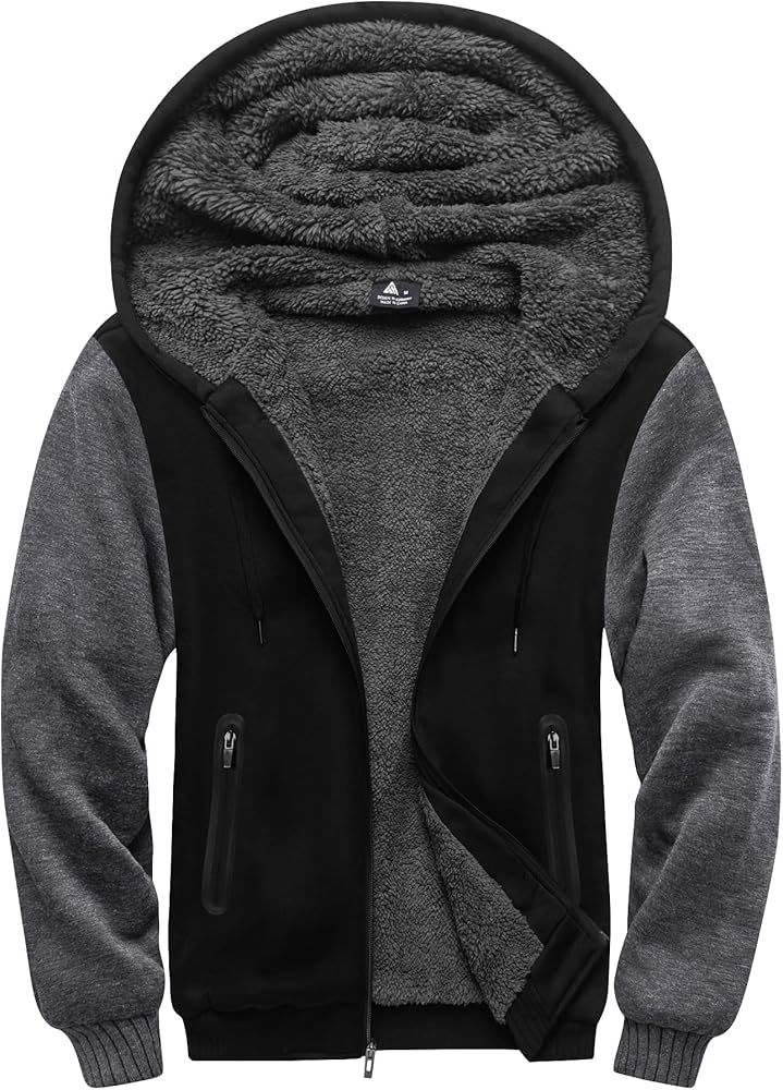 SCODI Hoodies for Men Heavyweight Fleece Sweatshirt - Full Zip Up Thick Sherpa Lined