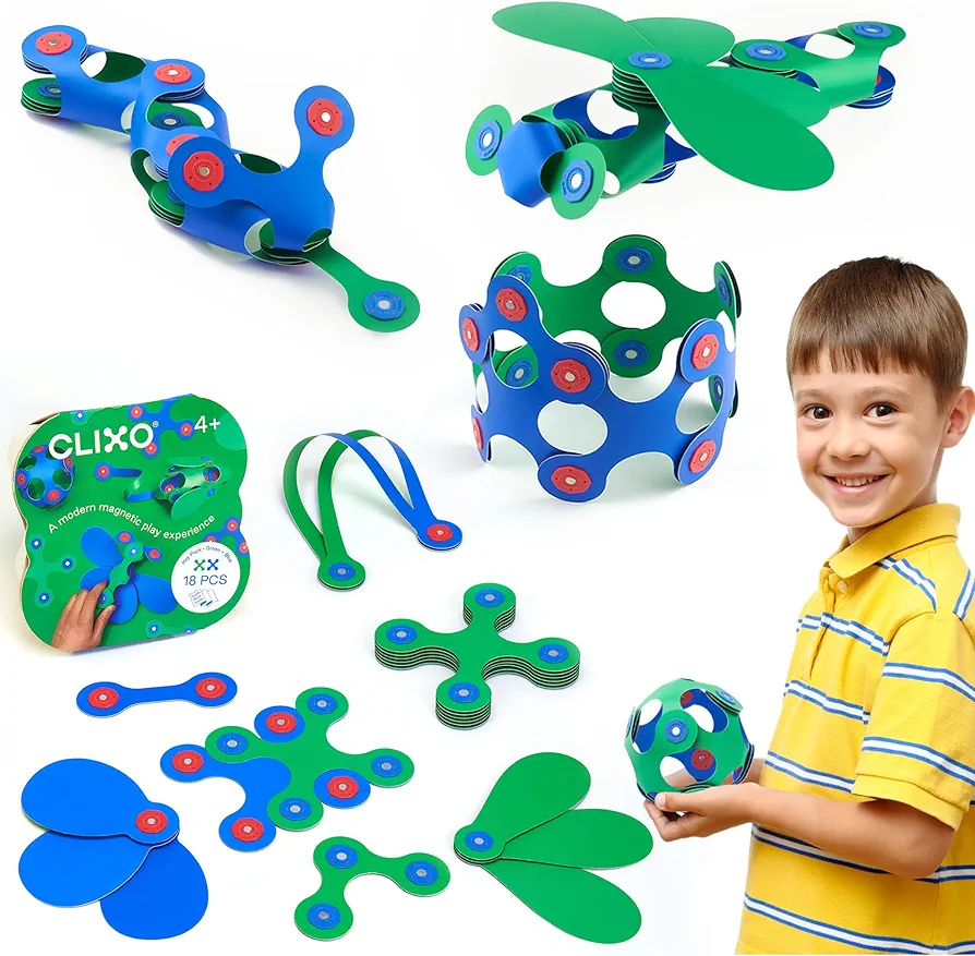 Clixo Itsy Magnetic Toy for Kids - Flexible, Durable, Imagination-Boosting Magnet Building Toy. Educational Multi-Sensory STEM Experience. Great as a Travel Game. Ages 4-99. 18 Piece Pack