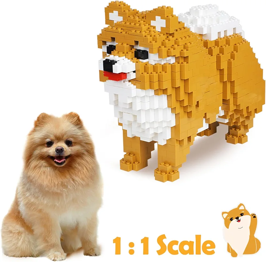 Dog Building Blocks Animal Dog Block Dog Building Set Animals Building Blocks 1:1 Life-Size Dogs Building Animal Set DIY 3D Block Toy Building Blocks for Kids Or Adult 1250PCS (Pomeranian)