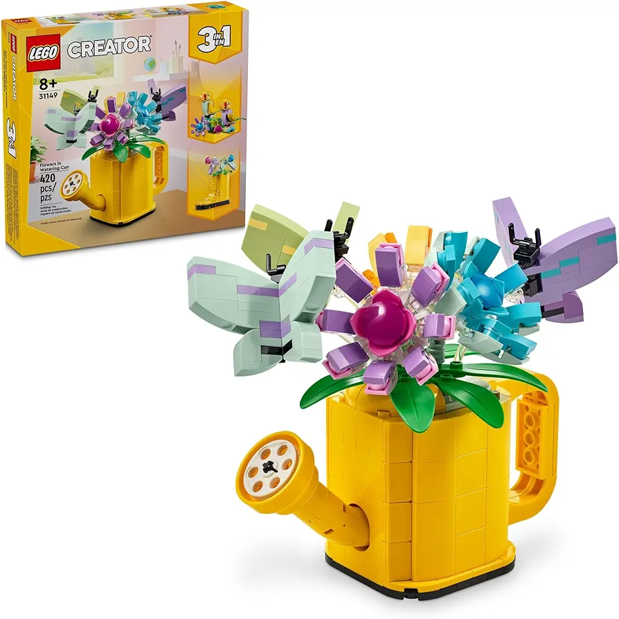 LEGO Creator 3 in 1 Flowers in Watering Can Building Toy, Transforms from Watering Can to Rain Boot to 2 Birds on a Perch, Fun Outdoor Toy for Kids, Summer Gift for Girls and Boys, 31149