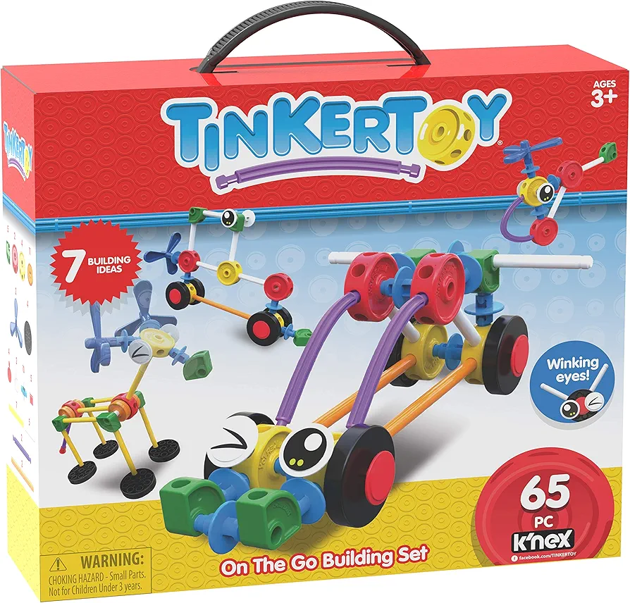 Tinkertoy On The Go Building Set - 65 Parts - Ages 3 & Up - Creative Preschool Toy (Packing may vary)