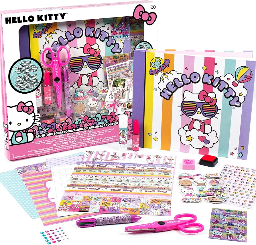 Hello Kitty All-in-One DIY , Design Your Own Scrapbook with Over 250 Essentials, Great Hello Kitty Toys for Weekend Activity, Photo & Keepsake Album for Kids Ages 5, 6, 7, 8, 9, Small, Multicolor