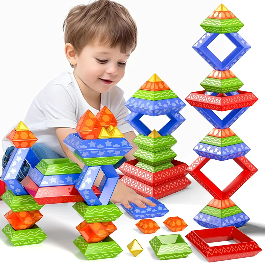 Doloowee 30 Pcs Montessori Toys Stacking Toys Building Blocks Leraning Toys for Toddlers 1-3 3-5 Girls Boys Gift Christmas Stocking Stuffers Preschool Educational