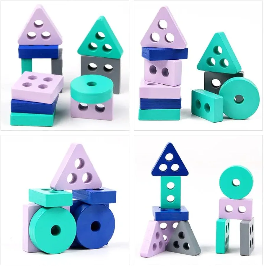 Mini Montessori Toy Wooden Building Blocks Educational Toys Macarone Color Color Shape Match Puzzle Toys for Boys Girls