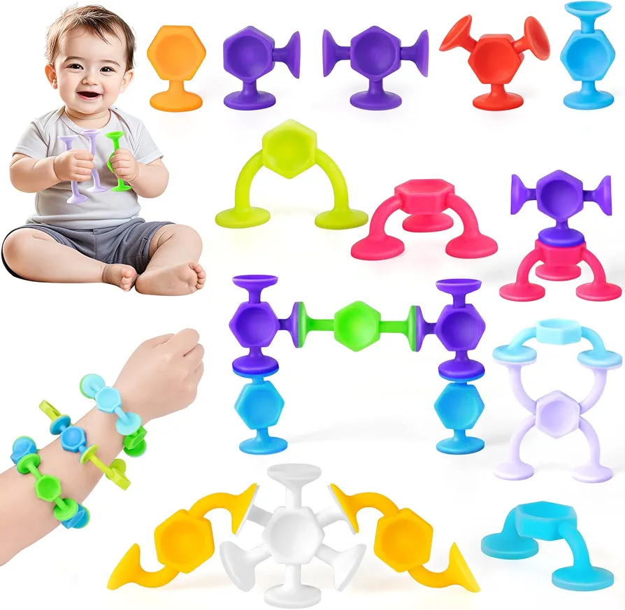 Suction Cup Toys,28pcs Kids Bath Toys for Ages 4-8 | Connect, Create, Build Travel Toys | Airplane Window Bathtub Suction Toys, Baby Toys Sensory Toys, Ideal Stuffers and Classroom Prizes for Toddlers