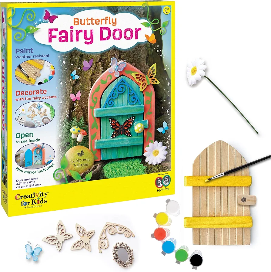 Creativity for Kids Butterfly Fairy Door Kit - Painting Arts and Crafts for Kids, Creative Gifts for Girls and Boys Age 6-7+ Yellow