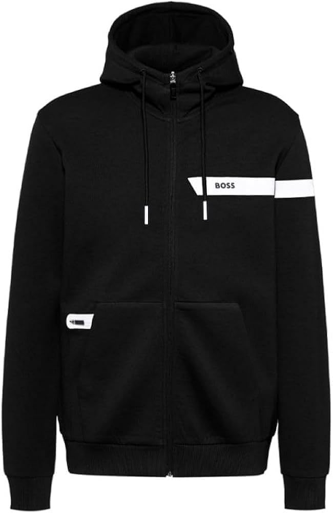 Hugo Boss Men's Saggy 1 Black Cotton Full Zip Hoodie Sweatshirt (US, Alpha, Small, Regular, Regular)