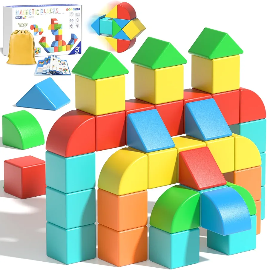 Magnetic Blocks Toddler Toys Educational Sensory Construction Magnet Building 1.34in Cubes Toy for Creative 3D STEM Learning, Montessori Gift for Ages 3+ Year Old Boys Girls Kids