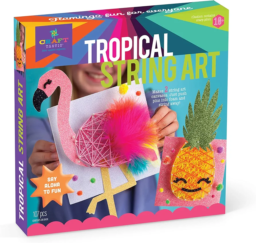 Craft-tastic DIY String Art – Craft Kit for Kids – Everything Included for 2 Arts & Crafts Projects – Features a Fun Flamingo & Pineapple Patterns