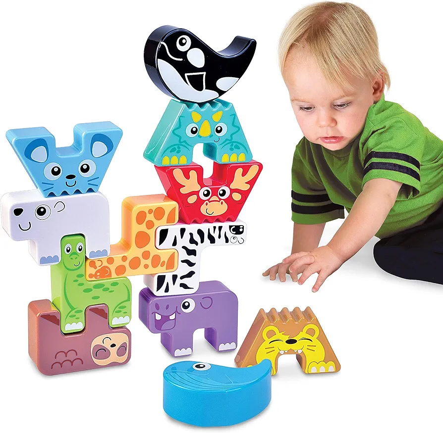 Montessori Puzzle N’ Stack Animals Toys, Kids Stacking Building Animal Blocks Toy for Toddler Preschool, Fun Educational Stacker Gifts for 12 18 24 36 Months, 1 2 3 4 Year Old