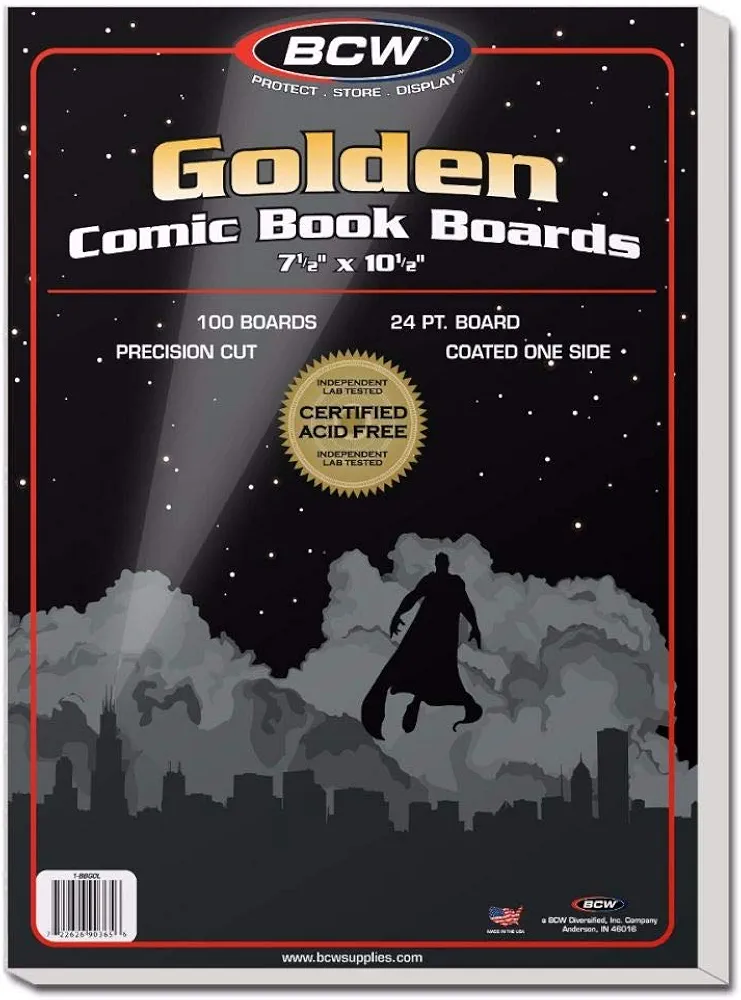 BCW Golden Age Comic Backing Boards - 100 Pack | Certified Acid-Free Comic Book Storage | 7 1/2 x 10 1/2 Inch Dimensions | Archival-Quality Boards for Comic Book Collection Protection