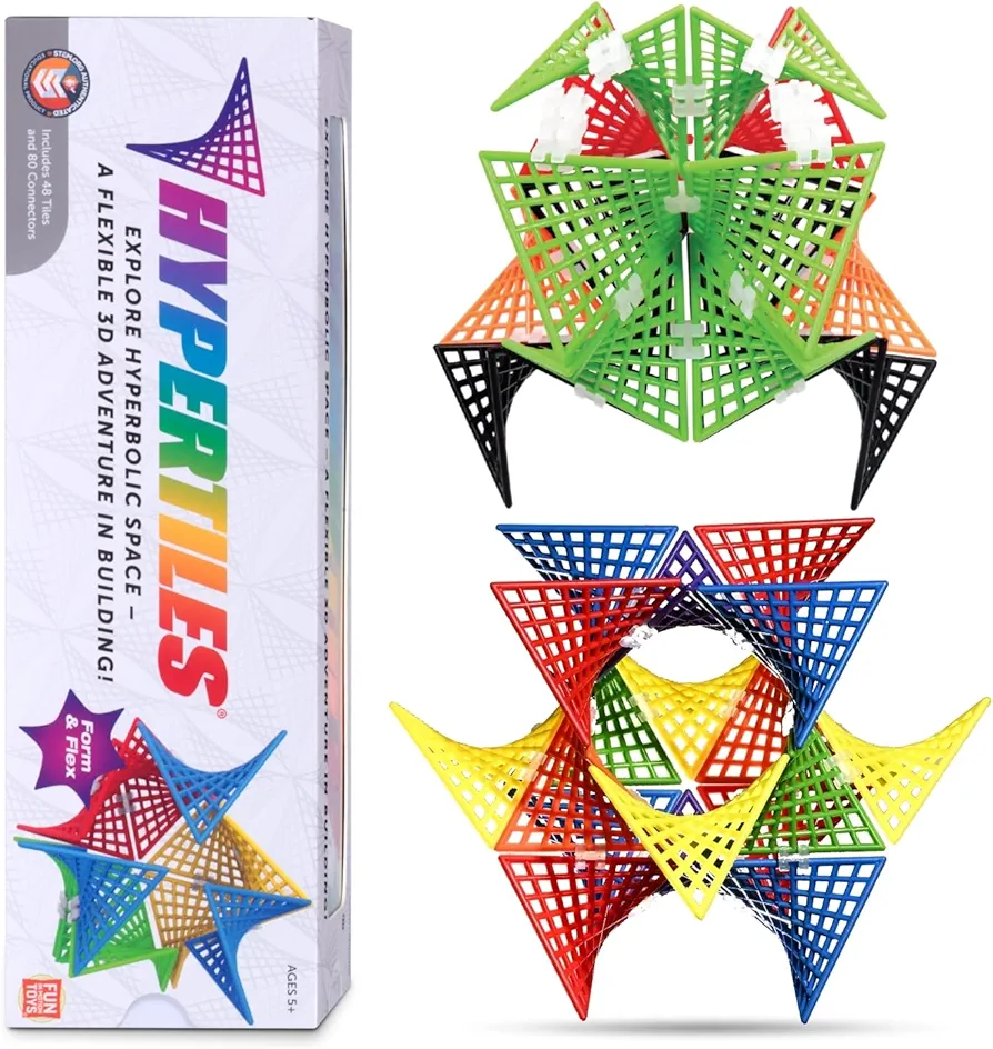 HyperTiles Hyperbolic Building Toy - Flexible 3" x 3" STEM Educational 3-Dimentional Adventure: 48 Tiles & 80 Connectors for Logic & Creativity - Fun Time & Infinite Shapes - by Fun In Motion Toys