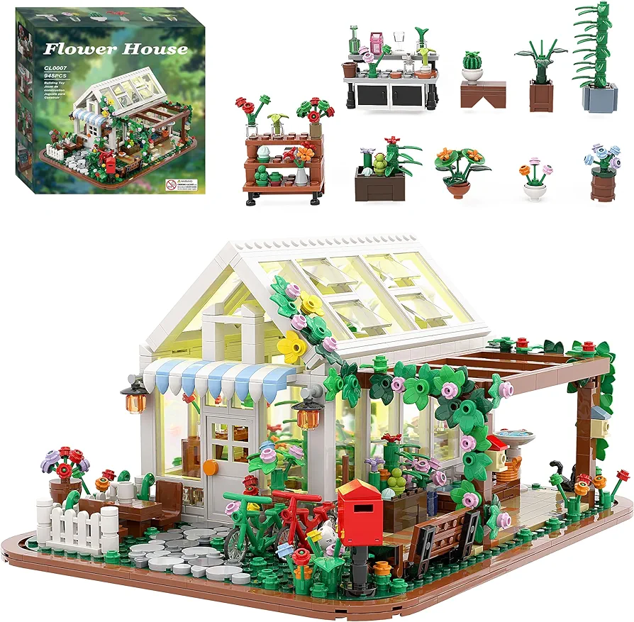 Flower House Building Set Toy with Led Light,Birthday Gifts for 6+ Girls Adult,Compatible with Lego(948 Pieces)